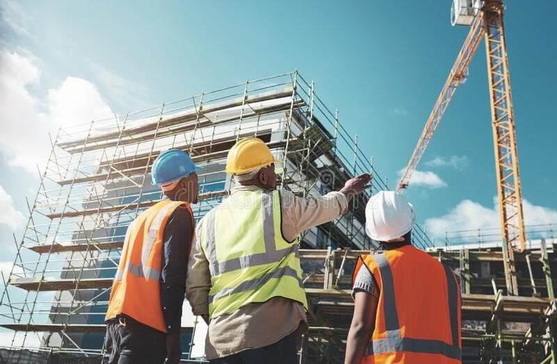ABY engineering team reviewing work on a steel construction site