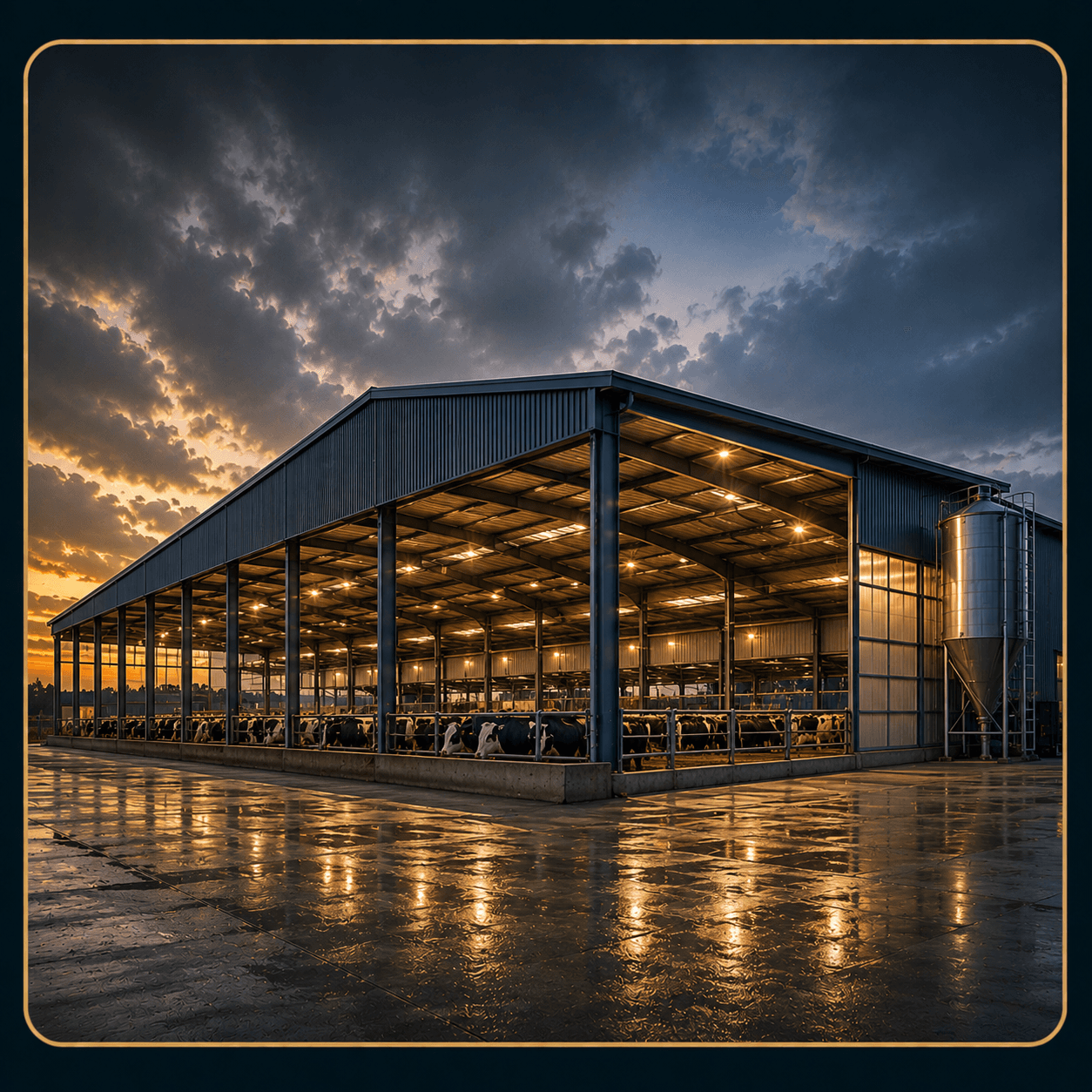 Ventilated dairy farm shed with steel frame in Pakistan